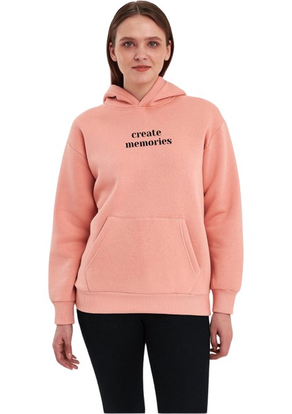Unisex Baskılı Şarbonlu Kapşonlu Sweat