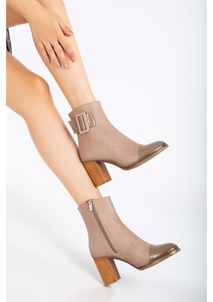 Kadın Tokalı Rugan Detaylı Topuklu Bot - Taş Rugan