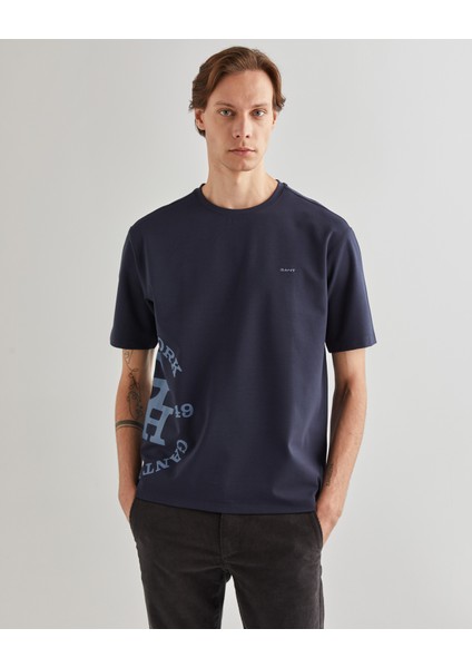 Erkek Lacivert Regular Fit Bisiklet Yaka Logolu T-Shirt 2324360T.410