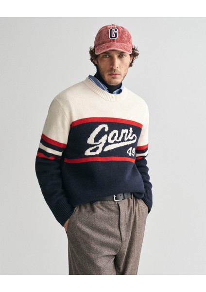 Erkek Lacivert Relaxed Fit Bisiklet Yaka Logolu Kazak 8040206.433