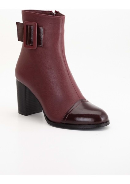 Kadın Deri Tokalı Rugan Detaylı Topuklu Bot - Bordo Rugan fırsatları