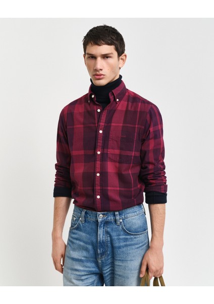 Erkek Bordo Regular Fit Düğmeli Yaka Logolu Gömlek 3240178.558