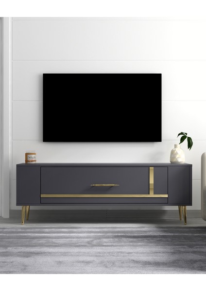RETROP1CT Tv Sehpası Antrasit-Altın