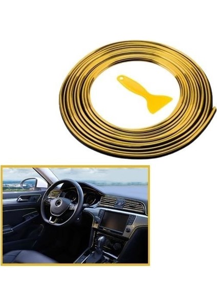 Gold Araba Oto Trim Dekorasyon Şeridi Kauçuk Elastik Kolay Kurulum 5 Metre Şerit Bant