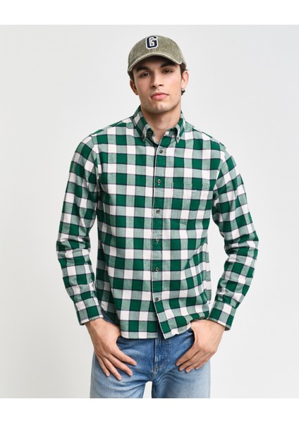 Erkek Yeşil Regular Fit Düğmeli Yaka Logolu Gömlek 3240190.373