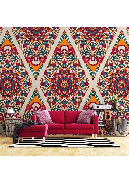 Kırmızı Selçuklu Çini Motifli Duvar Kağıdı