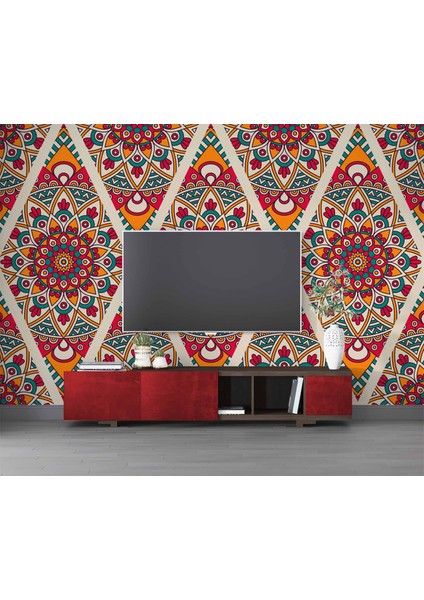 Kırmızı Selçuklu Çini Motifli Duvar Kağıdı modelleri