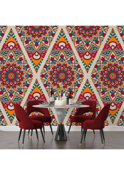 Kırmızı Selçuklu Çini Motifli Duvar Kağıdı indirimleri