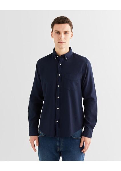 Erkek Lacivert Regular Fit Düğmeli Yaka Gömlek 3240177.433