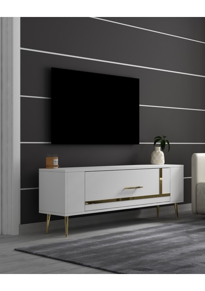 RETROP1CT Tv Sehpası Beyaz-Altın fiyatları