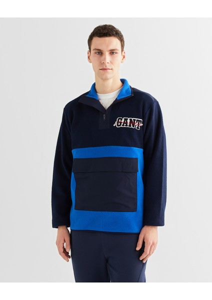 Erkek Lacivert Relaxed Fit Yarım Fermuarlı Logolu Sweatshirt 2524365T.410