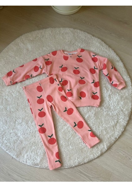 Yavruağzı Portakal Baskılı Taytlı Takım