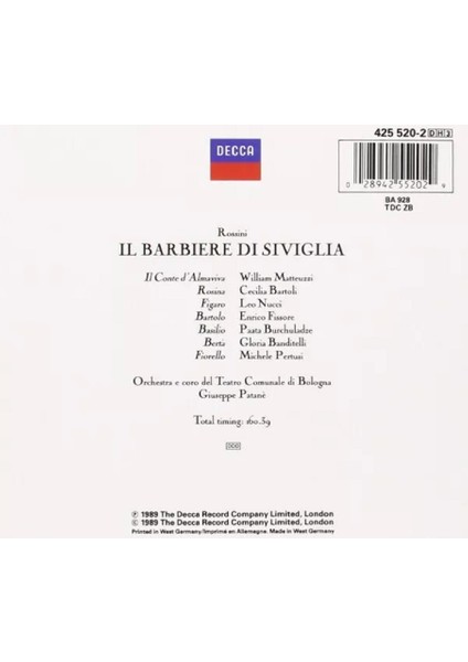 Rossini -Nucci -Bartoli – Il Barbiere Di Siviglia (1989) 3 CD