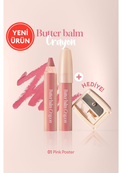 Kremsi, Kalem Şeklinde Renkli Dudak Balmı & Kalemtıraş CLIO Butter Balm Crayon 001 Pink Poster