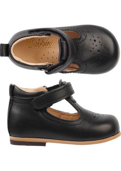 El Yapımı- Ortopedik Siyah Deri Ilk Adım Çocuk Ayakkabısı