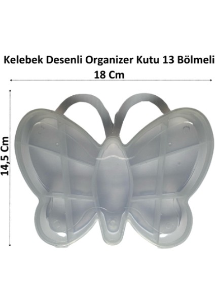 Kelebek Desenli Organizer Şeffaf Kutu Hobby, Takı, Boncuk, 13 Bölmeli PLT2800013