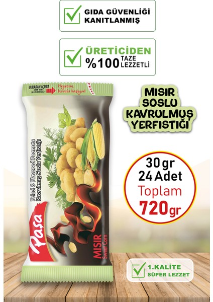 Paşa Kuruyemiş Mısır Soslu Yer Fıstığı 30 gr x 24 Adet 720 gr