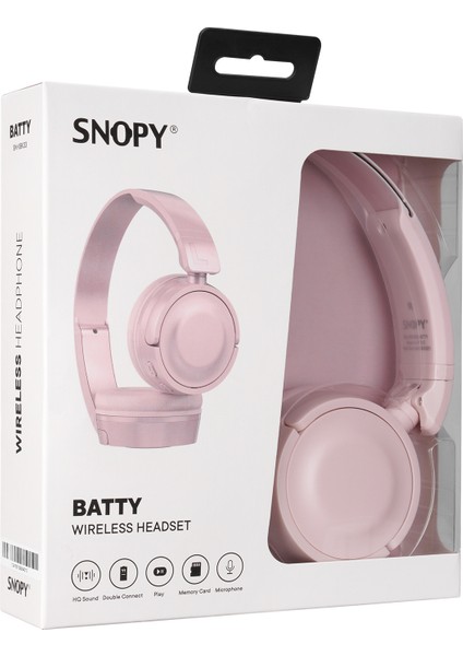Sn-xbk33 Pembe Batty Tf Kart Özellikli Bluetooth V 5.0 Katlanabilir Kulak Üstü Kulaklık