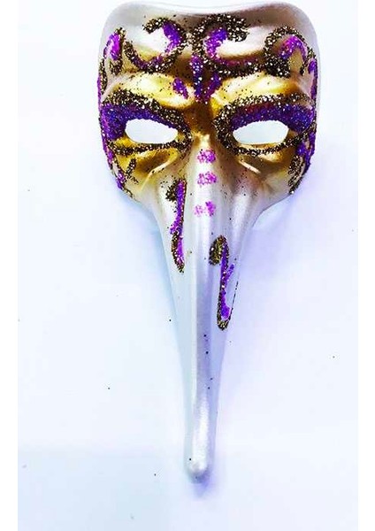 Fuşya Renk Işlemeli Seramik Malzemeden Imal Venedik Uzun Maske Magnet