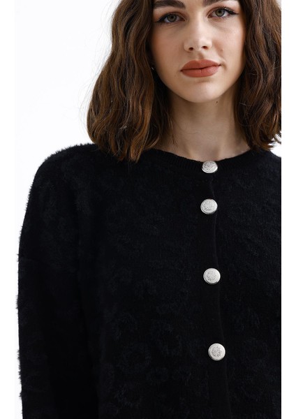 Kadın Bisiklet Yaka Leopar Desenli Uzun Hırka