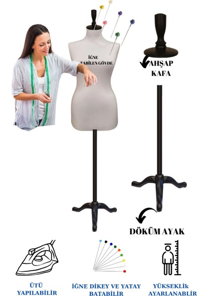 Döküm Ayaklı 44 Beden Sünger Iğne Batabilen Terzi Mankeni Prova Mankeni