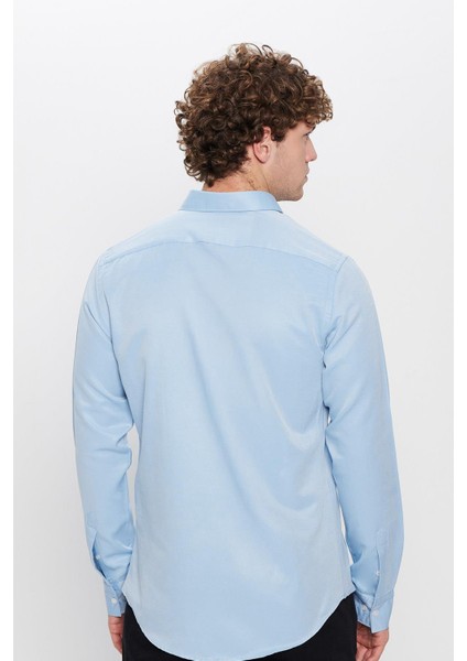 Slim Fit Düğmeli Yaka Pamuklu Kolay Ütü Düz Erkek Gömlek