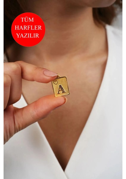 14 Ayar Altın Nostaljik Dikdörtgen A Harf Kolye Ucu