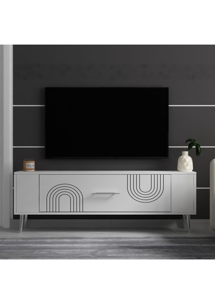 Demonte Home Mobilya RETROL2DH Tv Sehpası Beyaz Gümüş