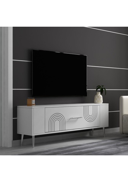 Demonte Home Mobilya RETROL2DH Tv Sehpası Beyaz Gümüş