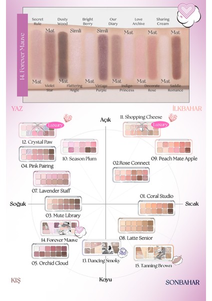 Hafif Dokulu Yoğun Renklere Sahip Göz Farı Paleti CLIO Pro Eye Palette Air (14 Forever Mauve)