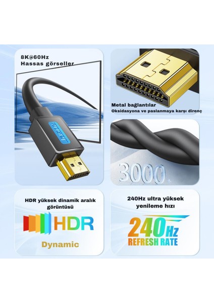 Jasoz 1 Metre 8k 60HZ 4K 120HZ HDMI To HDMI Kablosu Görüntü Aktarım Kablosu 240hz Dinamik Hdr