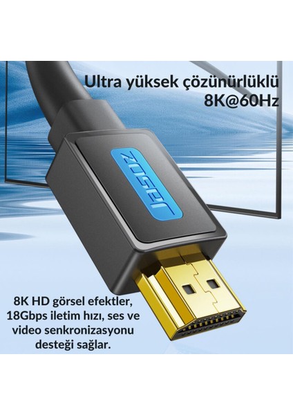 Jasoz 1 Metre 8k 60HZ 4K 120HZ HDMI To HDMI Kablosu Görüntü Aktarım Kablosu 240hz Dinamik Hdr