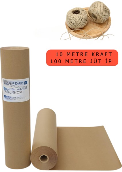 10 Metre Kraft Rulo Ambalaj Kağıdı ve 100 Metre Jüt Paketleme Ipi