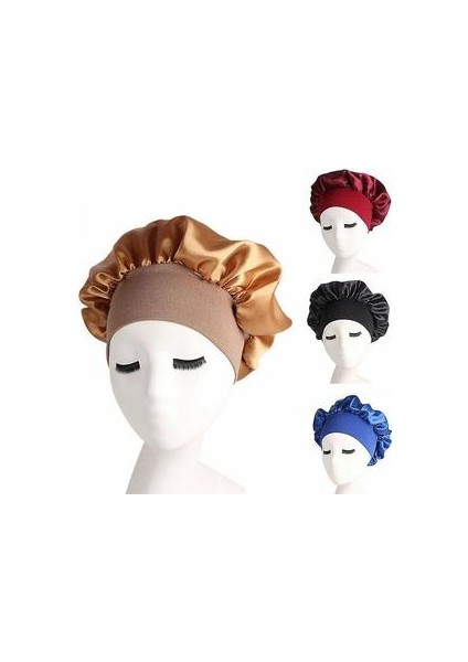 Ipek Gece Uyku Kap Saç Bonnet Şapka Kafa Kapak Saten Geniş Elastik Bant Ayarlamak (Siyah) (Yurt Dışından) modelleri