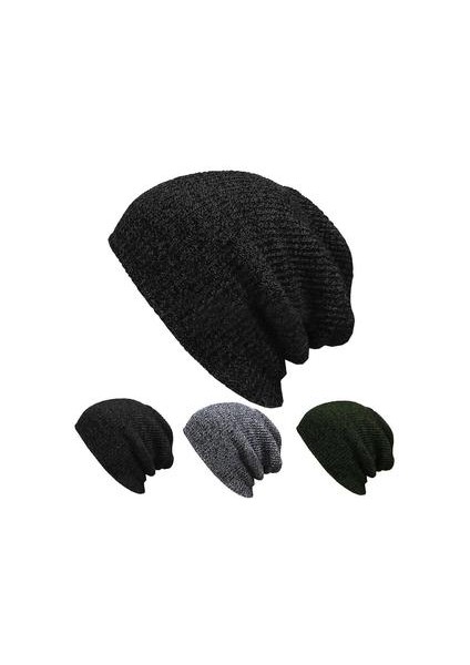 Unisex Örgü Baggy Beanie Kış Şapka Açık Kayak Slouchy Chic Örme Kap (Gri) (Yurt Dışından)