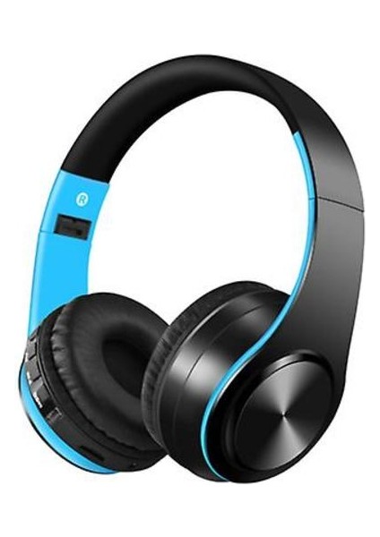 Kablosuz Bluetooth Kulaklıklar Gürültü Aşırı Kulak Hd Stereo Katlanabilir Kulaklık (Siyah + Mavi) (Yurt Dışından)