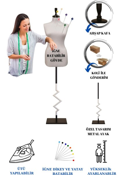 40 Beden Dekoratif Zig Zag Özel Ayaklı Sünger Iğne Batabilen Terzi Mankeni