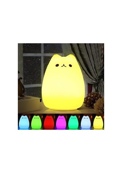 LED Gece Lambası, LED Kedi Gece Işık Silikon Bebek Gece Işık Taşınabilir Çocuk Gece Lambası 7 Renkler Gece Lambası ile Başucu Lambası USB Şarj Edilebilir Gece Lambası (Yurt Dışından)