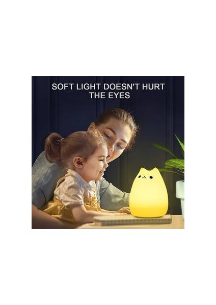 LED Gece Lambası, LED Kedi Gece Işık Silikon Bebek Gece Işık Taşınabilir Çocuk Gece Lambası 7 Renkler Gece Lambası ile Başucu Lambası USB Şarj Edilebilir Gece Lambası (Yurt Dışından)
