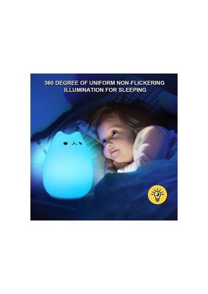 LED Gece Lambası, LED Kedi Gece Işık Silikon Bebek Gece Işık Taşınabilir Çocuk Gece Lambası 7 Renkler Gece Lambası ile Başucu Lambası USB Şarj Edilebilir Gece Lambası (Yurt Dışından)