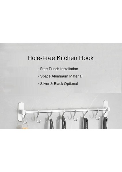 Gümüş 10 Kanca Basit Mutfak Kanca Yumruk Ücretsiz Çatal Raf Aracı Raf Siyah Hareketli Kanca Mutfak Eşyası Depolama Raf Tek Çubuk Kanca | Duvara Monte Mutfak Rafları (Yurt Dışından)