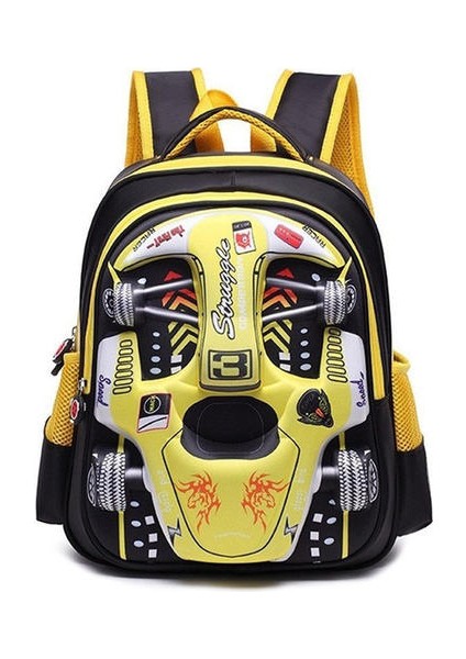 3D Suya Dayanıklı Erkek Sırt Çantası Sevimli Araba Karikatür Okul Kitap Çantası (Sarı) (Yurt Dışından)