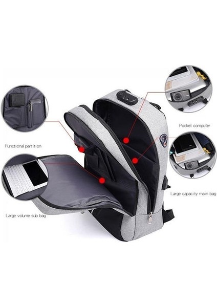 Moda Su Geçirmez Çok Fonksiyonlu Anti-Hırsızlık Şifre Kilidi USB Şarj Sırt Çantası Dizüstü Rahat Sırt Çantaları Iş Seyahat Çantası (Yurt Dışından) fırsatları