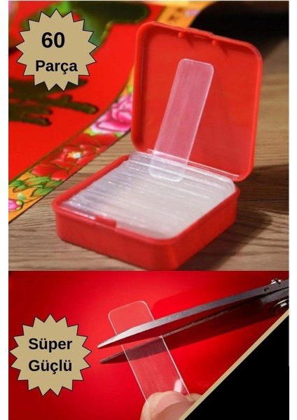 60 Parça Çift Taraflı Bant Seti Süper Güçlü Pratik Nano Pu Jel Iz Bırakmaz Çok Yönlü