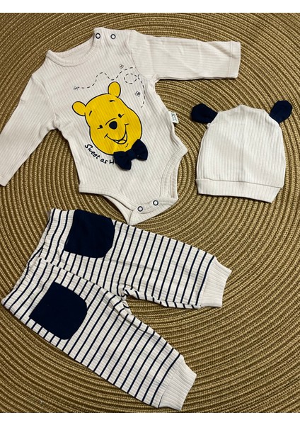 Coşay Kids Papyonlu Winnie Pooh Desenli 3'lü Erkek Bebek Takım