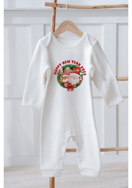 %100 Organik Pamuk Uzun Kollu Yılbaşı Temalı Bebek Tulum