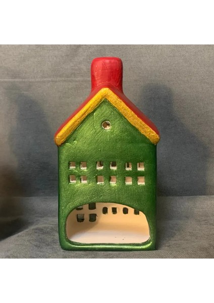 El Yapımı Kardan Adam Biblo ve Seramik Tealight Mumluk Seramik Ev Ikili Set