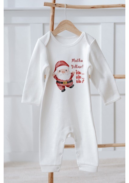 %100 Organik Pamuk Uzun Kollu Yılbaşı Temalı Bebek Tulum