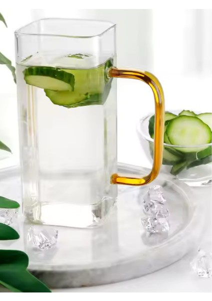 Yeni Stil Turuncu Renkli Borosilikat Cam Kare Kulplu Kupa 350 ml 3 Adet 2950 fırsatları
