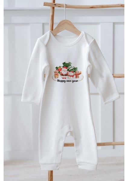 %100 Organik Pamuk Uzun Kollu Yılbaşı Temalı Bebek Tulum